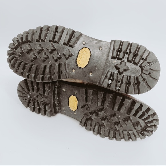 VINTAGE Boots Iron Age Lace Up Leather Brown Safety Toe Ankle High Top Vibram - Picture 3 of 8